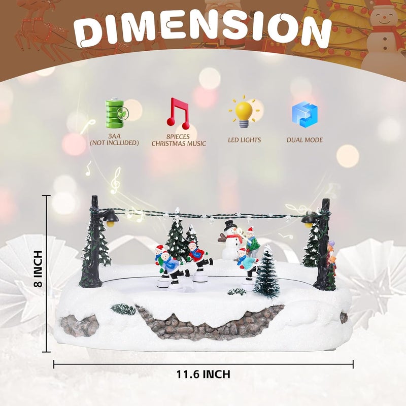 Vipush Christmas Village House Decorations Resin Skating Rink Home Decor Indoor Building Figurines Revolving Train with LED Light and 8 Christmas Music for Kids - Image 3
